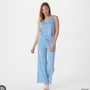 Muk Luks 1X plus size blue striped jumpsuit NWT